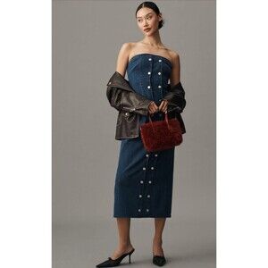 Anthropologie Mare Mare Denim Dress Blue Strapless Preppy Vacay Retro Small NWT